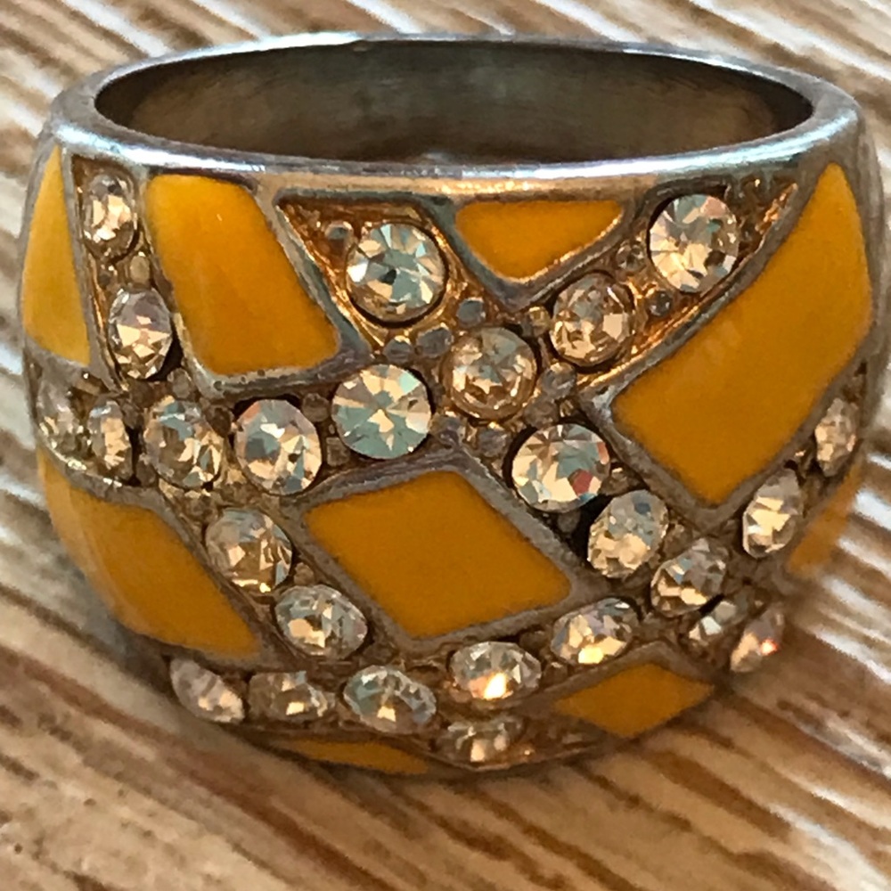 Enamel Rhinestone Statement Cocktail Ring In Bright Yellow - Picture 5 of 10